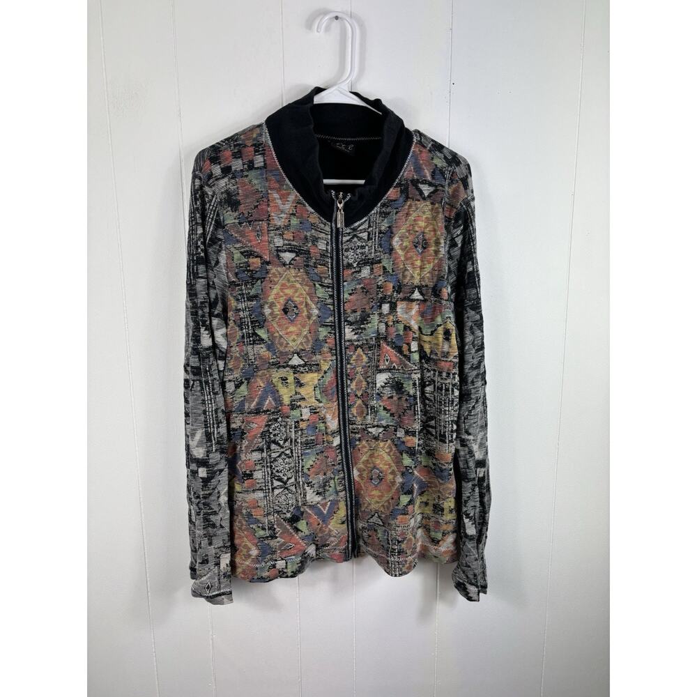 Katina Marie Aztec Multicolor Jacket Full Zip Distressed Peasant Artsy Size XL